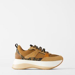 Zara Woman Mixed Material Platform Sneaker, Size 9